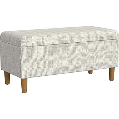 HomePop Malmo Decorative Storage Bench -Cream Chevron Woven