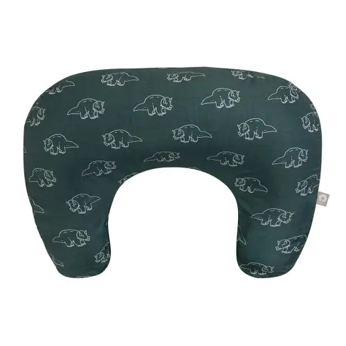 Boppy Nursing Pillow - Ergonomic Bottle & Breastfeeding Pillow with High, Firm, Large Area, Water-Repellent with Washable Cover; Baby Safety Alliance Verified - Forest Green Dinos