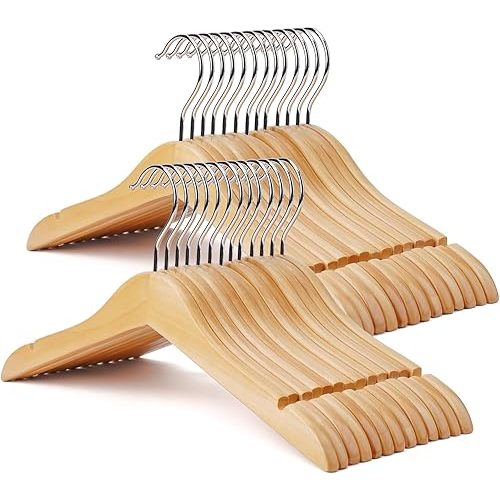 Kid Hangers 30 Pack Soild Wooden Hanger,Natural Smooth Finish Wooden Baby Hangers with Non Slip Notches & Anti-Rust 360 Swivel Hook,Durable Toddler Hanger for Coat,Shirt,Dress