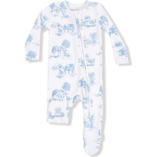 2 Way Zipper Footie Farm Toile, Blue - Angel Dear | Maisonette