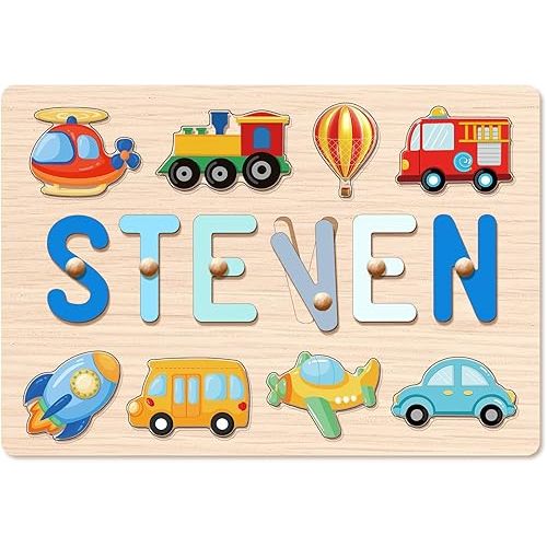 Personalized Name Puzzle for Kids, 1st Birthday Gifts for Girl Boy, Easter Basket Stuffers for Toddler, Custom Easter Christmas Baby Gifts, Toddler Learning Toys, Wooden Name Puzzles for Toddlers 1-3