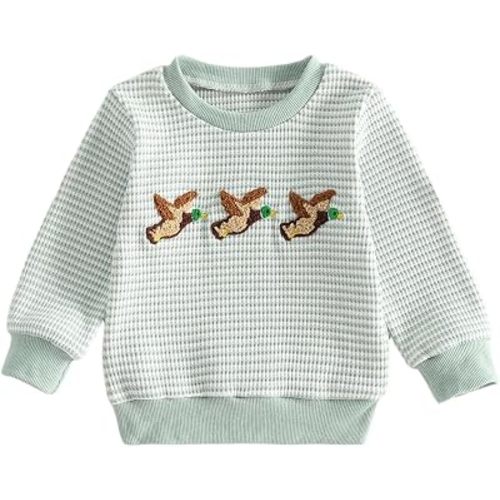 Bagilaanoe Infant Toddler Baby Boy Long Sleeve Sweatshirt Mallard Duck Waffle Knit Outfit Fall Winter Clothes