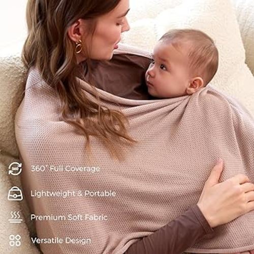 Momcozy Nursing Cover for Breastfeeding, Soft Privacy Poncho, Multi-Use Nursing Shawl, Portable Breast Feeding Covers for Women, Includes Laundry Bag (Brown)