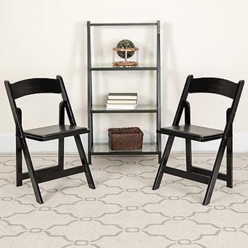 EMMA + OLIVER 2 Pack Black Wood Folding Chair with Vinyl Padded Seat