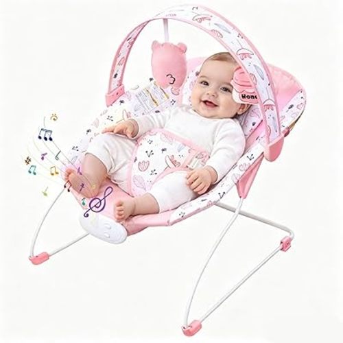 Baby Bouncer, Baby Bouncer Seat with Music and Vibration, Portable Infant Rocker for Indoor Outdoor Use, for Babies 0-6 Months, Up to 20 lbs