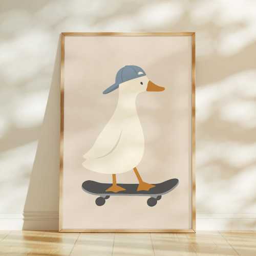 Silly Goose Print, Silly Goose Wall Art Print, Boy Nursery Decor, Toddler Boy Art, Farm Animal, Skateboard, Kids Room, Cottage Core Decor
