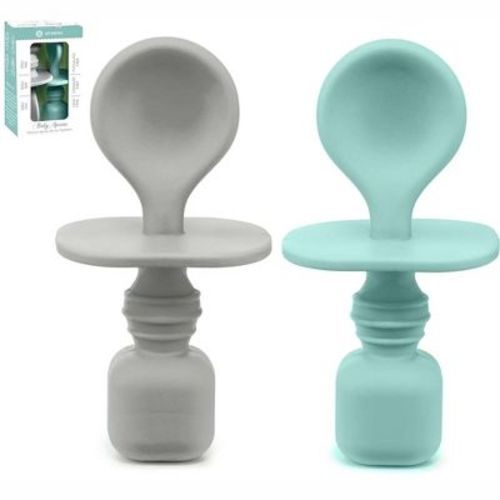Silicone Baby Spoons Led Weaning 2-pack, First Stage Feeding Spoon Set Gum Friendly Bpa Lead Phthalate, Plastic Free (light Blue/cool Gray)