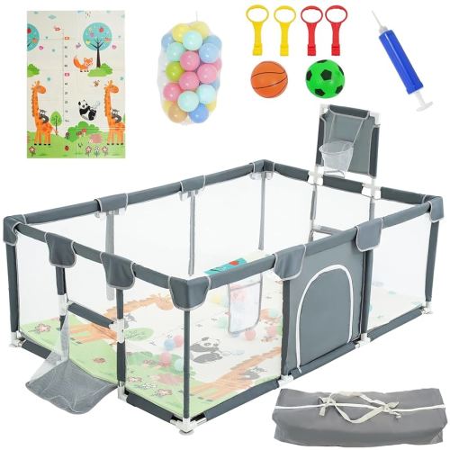 Baby Playpen with Mat - Play Pen for Babies and Toddlers with Balls - Playards with Mat and Accessories - Sport Playpen - Discover Your Child's Talents