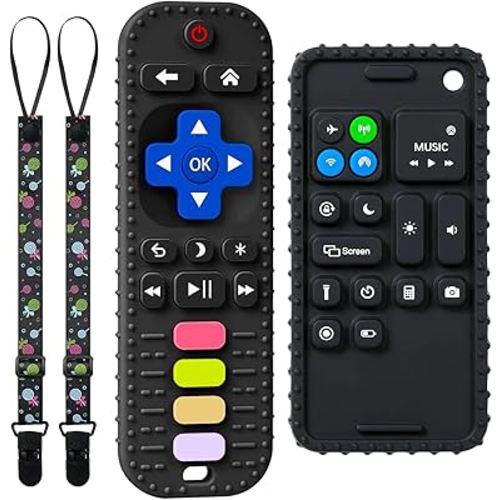 Silicone Remote Control and Phone Shape Teething Toys for Baby 3-12 Months, Silicone Chew Toys Teethers for Toddlers, Boys, Girls-2 Pack