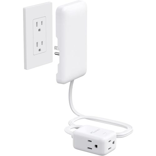 Flat Extension Cord with Outlet Cover, NUTICT Power Strip Surge Protector 900J, Ultra-Thin Flush Wall Plug with 3 Prong Cord 3ft, Flat Face Outlet Extender for Kitchen Home Office, White