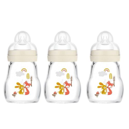 Mam Feel Good Glass Baby Bottle Gift Set - Beige - 6oz/3pk