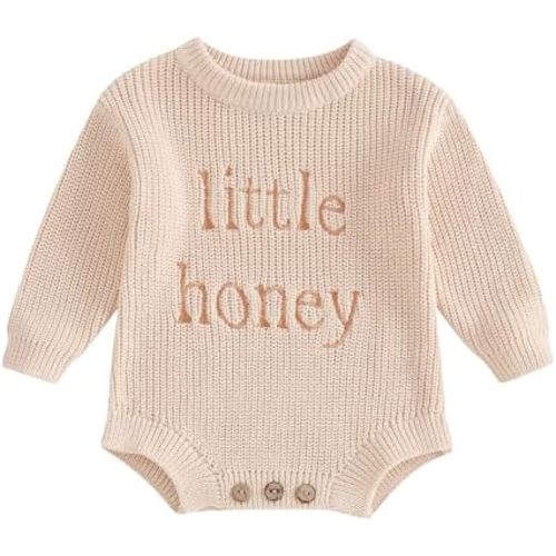 Lesimsam Newborn Baby Boy Girl Valentines Outfit Oversized Embroidery Long Sleeve Knit Sweater Bubble Romper Bodysuit