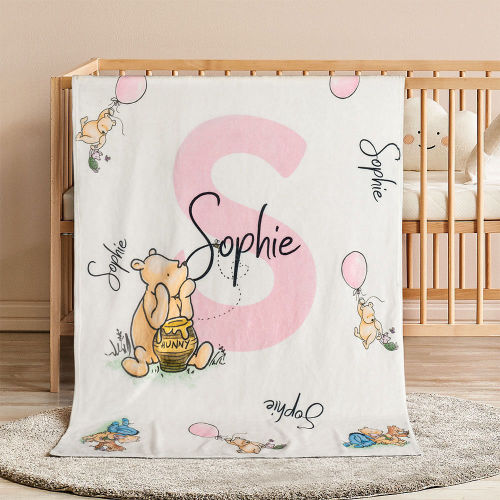 Personalized Soft Classic Winnie the Pooh Throw Blanket with Name and Initial Baby Shower Receiving Gift for Newborns - CALLIE