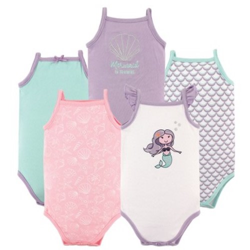Hudson Baby Infant Girl Cotton Sleeveless Bodysuits 5pk, Mermaid, Size: 3-6 months