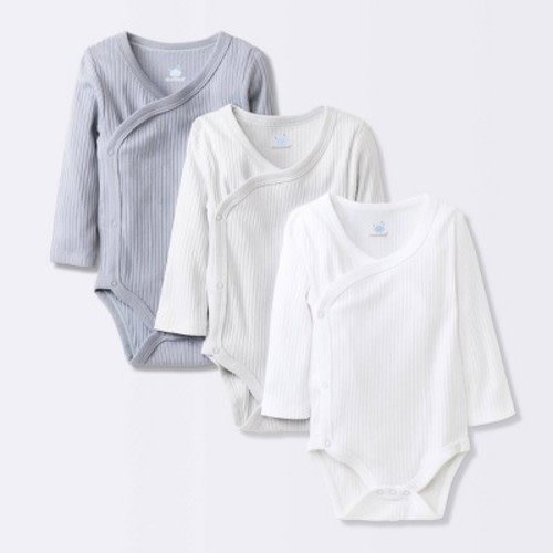 Baby Boys' 3pk Side Snap Long Sleeve Bodysuit - Cloud Island™ Gray, Size: 3-6M