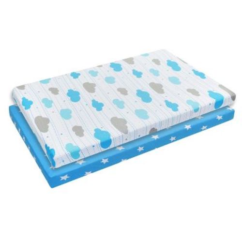 Everyday Kids 2-Pack Pack 'n Play Sheets – 100% Jersey Cotton, Blue & Gray Star and Cloud Designs, Soft Fitted Sheets for Portable or Mini Cribs