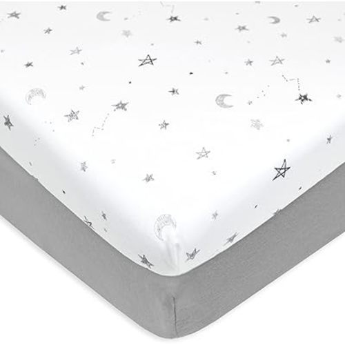 Pack N Play Playard Sheets, Gray Star and Gray, Soft Breathable, for Boys and Girls