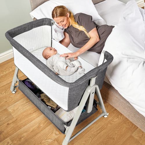 Baby Bassinet Bedside Portable Bassinet W/ Wheels Storage Travel Bag, for 0-6 Months, Gray