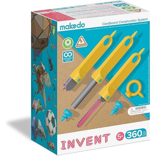 Makedo Invent | Upcycled Cardboard Construction Toolkit in Large Toolbox (360 Pieces) | STEM + STEAM Educational Toys for At Home Play + Classroom Learning | Reusable Tools for Boys and Girls Age 5+
