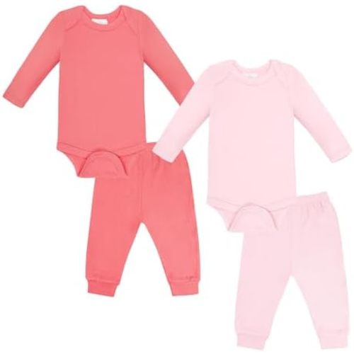 MIMINESTBABY Comfort Baby Outfit Set: Soft Bodysuits and Pants Layette Set, 4-Piece Unisex Baby Clothes Gift for Boys Girls