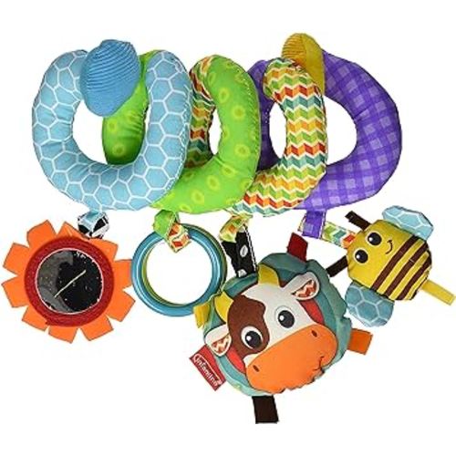 Infantino Stretch & Spiral Activity Toy - Textured Play Activity Toy for Sensory Exploration and Engagement, Ages 0 and Up, Blue Farm, 1 Count (Pack of 1)