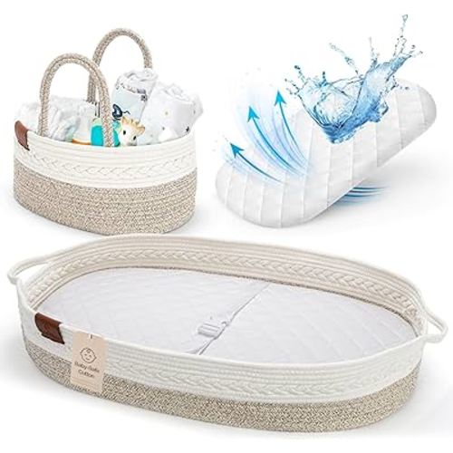 Deluxe Baby Changing Basket for Baby Dresser, Baby Moses Baskets for Newborn, Cotton Diaper Bassinet, Unisex Moses Basket for Babies, Foam Change Diaper Changing Pad for Dresser, Changing Table Topper