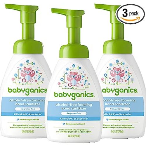 Amazon.com: Babyganics Foaming Pump Hand Sanitizer, Alcohol Free, Fragrance Free, Kills 99.9% of Common Bacteria, Moisturizing, 8.45 Fl Oz (Pack of 3) : Health & Household