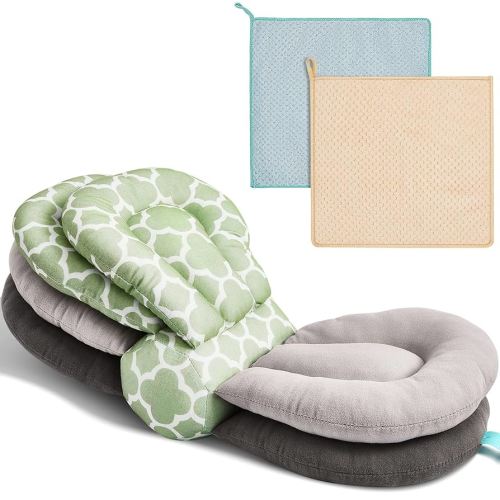 Tatuo Adjustable Nursing Pillows for Breastfeeding Mom Support Multiple Angle Altering Layers Baby Feeding Pillow with 2 Pcs Absorbent Coral Fleece Baby Washcloths for Newborn Infant Toddlers