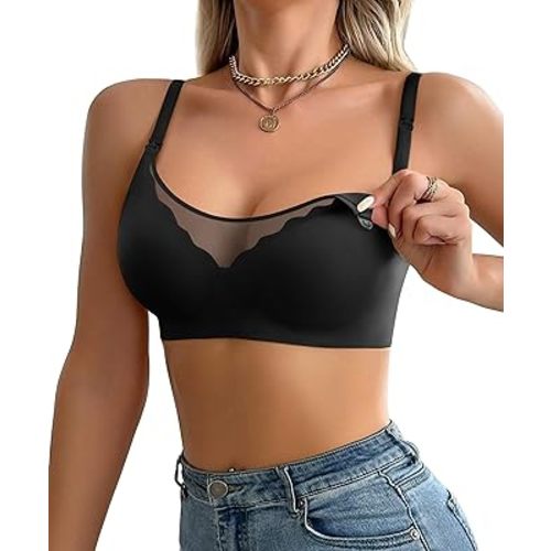 Ekouaer Women Full Cover Nusing Bra Seamless Maternity Mush Haves Mesh Breastfeeding Smooth Bras Breathable Postpartum Bralette Black XL
