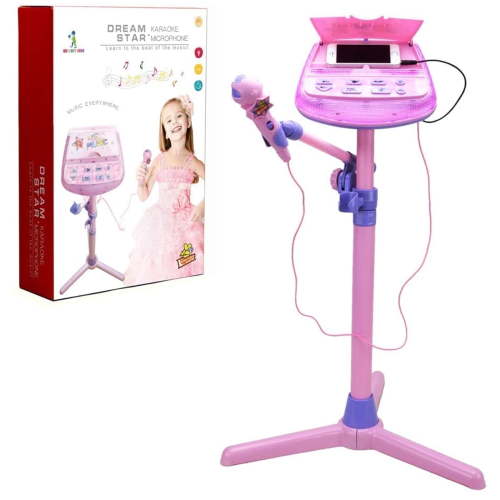 Hanmun Kids Karaoke Machine Microphone Musical Toys - Girls Pink Singing Karaoke Adjustable Stand Music Instruments Sound & Flashing Lights Toy