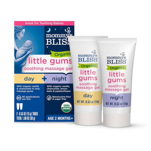 Mommy's Bliss Organic Little Gums Soothing Massage Gel Day and Night Combo, Great for Teething Babies, Age 2 Months+, Sugar Free, Mild & Sweet Flavor, 2 - 0.53 Oz Tubes (Pack of 1)