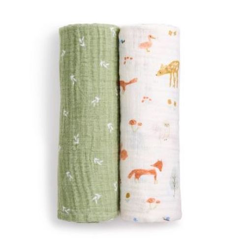 aden + anais essentials 2pk Cotton Muslin Swaddle Blankets - Sage Woodland