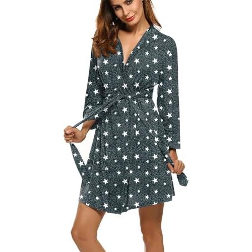 HOTOUCH Womens Robe Lightweight Short Knit Bathrobe Soft Ladies Sleepwear with Pockets