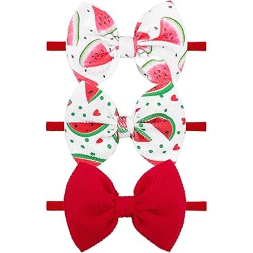 3 Pcs Baby Girl Headbands Summer Outfits 4.5’’ Fruit Hair Bows Watermelon Hair Accessories for Newborn Infant Toddler Girls Clothes