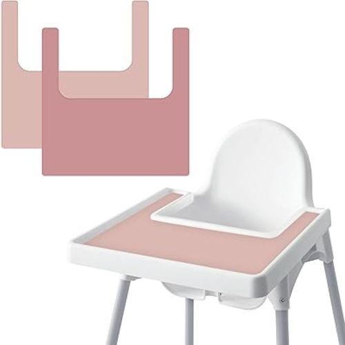 High Chair Placemat for IKEA Antilop Baby High Chair, 2 Packs Stain Resistant Non-Slip Toddler Silicone High Chair Place Mats Eating Table Mat (Blush/Mauve)