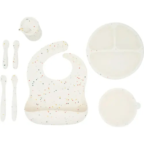 WeeSprout Baby Led Weaning Bundle, Silicone Suction Bowl, Spoons, Bib & Cup, Develops Self Feeding Skills, Dishwasher Safe (Confetti)