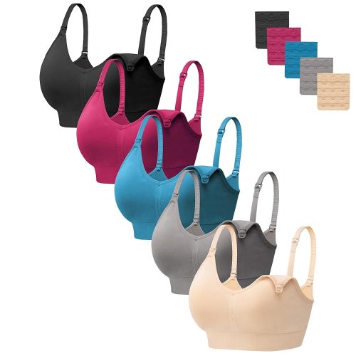 HBselect Women Maternity Bras 5 Pack Nursing Bras for Breastfeeding Seamless Pregnancy Sleep Bralette with Extra Extenders