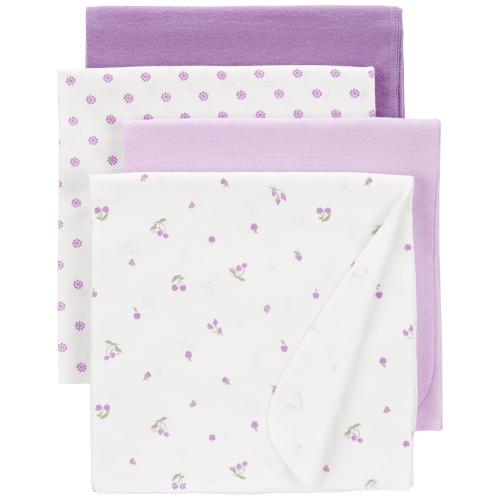 Baby 4-Pack Receiving Blankets - Style,Purple/White