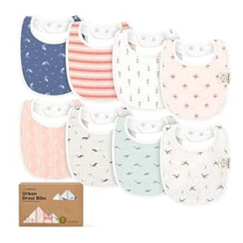 8-Pack Organic Baby Bibs for Boys, Girls - Soft Cotton Drooling and Teething Bibs for Baby Girl & Boy, Extra Absorbent, Easy to Clean & Put On for Toddler, Newborn, Infant 0-24 Months (Marine Muse)