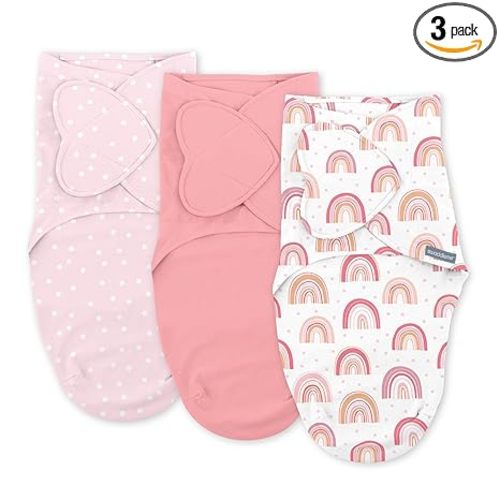 SwaddleMe by Ingenuity Monogram Collection Baby Swaddle, 100% Cotton, Improves Sleep & Calms Startle Reflex, 0-3 Months, Pocket Fold Design for Easy Changes, 1.0 TOG, 3-Pack - Rainbow