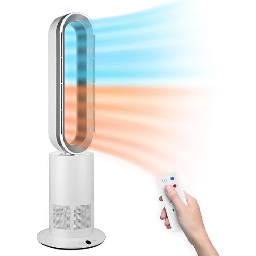 Simple Deluxe 34 Inch Bladeless Tower Fan with Remove, Heater and Fan Combo for Indoor Use, Cooling Oscillating Fan for Home Bedroom