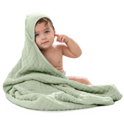 Baby Hooded Muslin Cotton Towel For Kids By Comfy Cubs, White