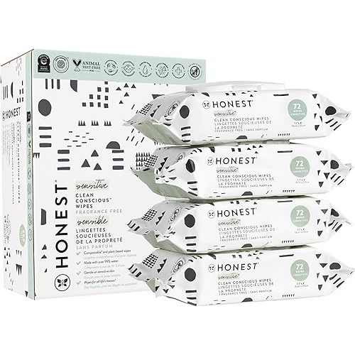 The Honest Company Clean Conscious Multi-Use Wipes | Hypoallergenic + Unscented for Sensitive Skin | Over 99% Water, Compostable, Plant Based, Baby Wipes | Pattern Play, 288 Count
