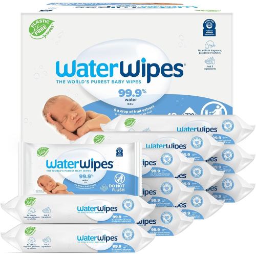 Amazon.com: WaterWipes Plastic-Free Original Baby Wipes, 99.9% Water Based Wipes, Unscented & Hypoallergenic for Sensitive Skin, 60 Count (Pack of 12), Packaging May Vary : Baby