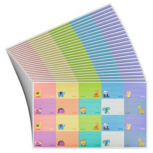 Juvale 500-Pack Self-Adhesive Baby Bottle Labels for Daycare, Writable Stickers for Baby Food, Breastmilk, 10 Animal Designs, 1.5x1 in