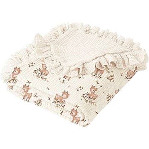 Konssy Flounce Muslin Baby Blankets, Cotton Crib Blanket for Baby Infant Toddler, Super Soft and Lightweight Nursery Blankets 40"x36" (Deer)