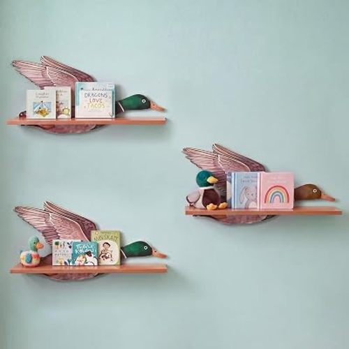 Novabright 3 Pcs Mallard Duck Shelf Set for Kids Room Duck Nursery Decor Floating Nursery Shelves for Wall Nurserys Bookshelf for Boys and Girls Wall Room Decor 16 Inch
