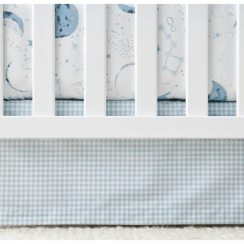 Company Kids™ Ditsy Gingham Organic Cotton Percale Tailored Crib Skirt - Blue
