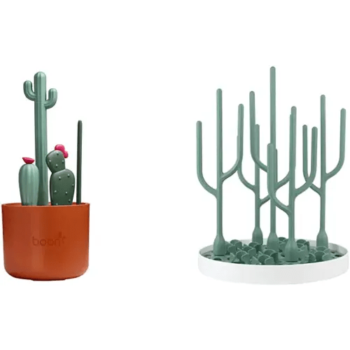 Boon Desert Countertop Baby Bottle Drying Rack & Cacti Cleaning Brush Set - Includes Bottle, Nipple, Detail, and Straw Brushes