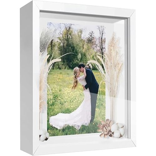 11x14 Shadow Box Frame Display Case with Letter Stickers, Graduation Memories Frame, Display Case Box for Memorabilia, Wedding Memories, Crafts, Tickets and Photos (White, 11x14)